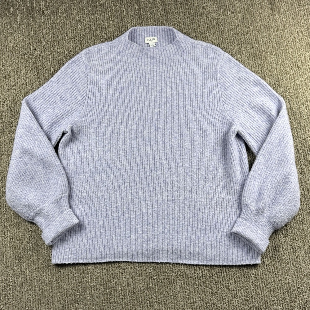 J Crew Womens L Ribbed Mockneck Sweater Extra Soft Yarn Wool Blend Purple